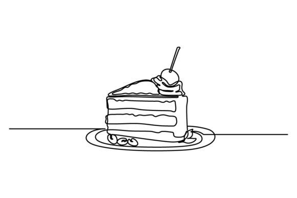 Cake Slice One Continuous Line Graphics & Illustrations