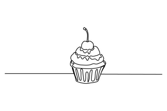 Cupcake One Continuous Line Graphics & Illustrations