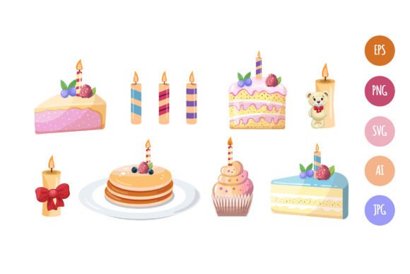 Cute Birthday Dessert Graphics & Illustrations