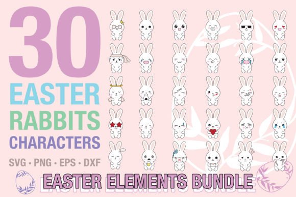Easter Rabbit Characters SVG Bundle: Graphics & Illustrations