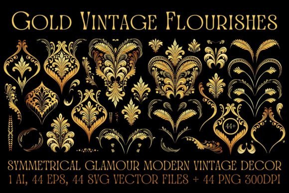 Gold Vintage Glamour Flourishes Vector Graphics