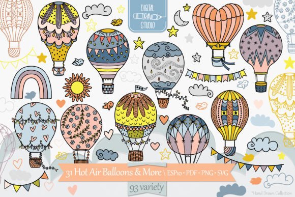 Hot Air Balloons Colored, Cloud, Rainbow Review