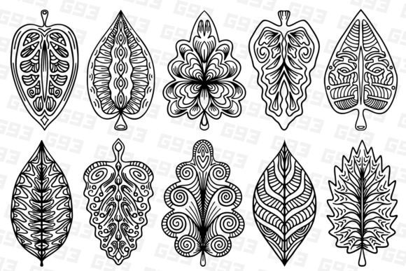 Line Art Abstract Ornate Leaves Graphics & Illustrations