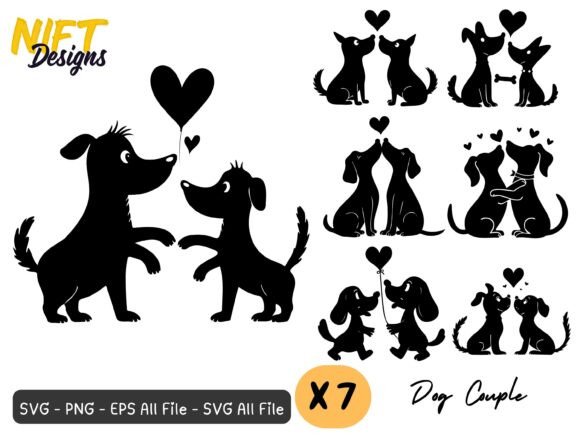 Romantic Dog Couple Silhouette SVG Graphics