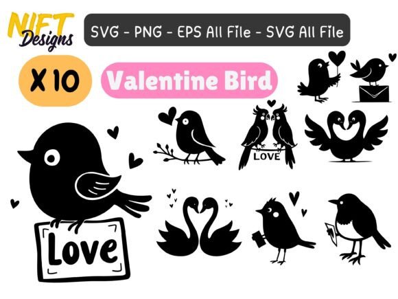 Valentine Bird Silhouettes: Graphics & Illustrations