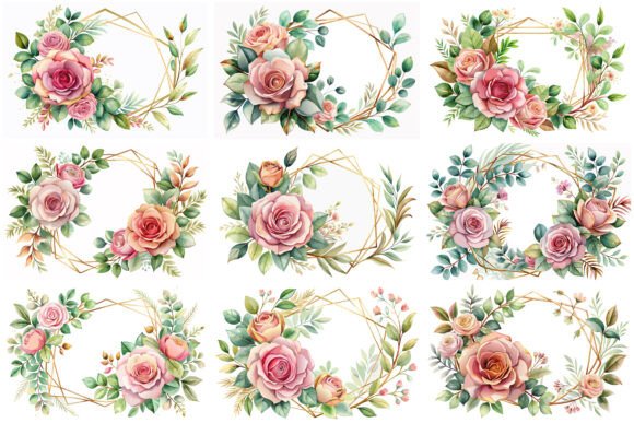 Watercolor Flower Frame Rose Eucalyptus Graphics Review