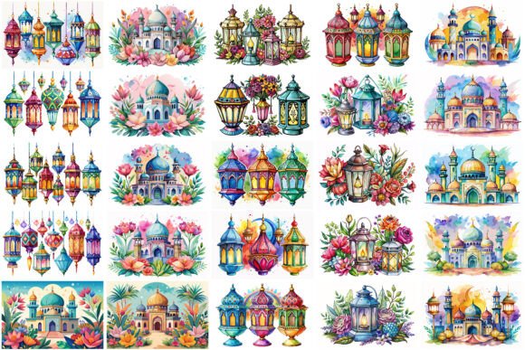 Watercolor Islamic Clipart Bundle: Graphics & Illustrations